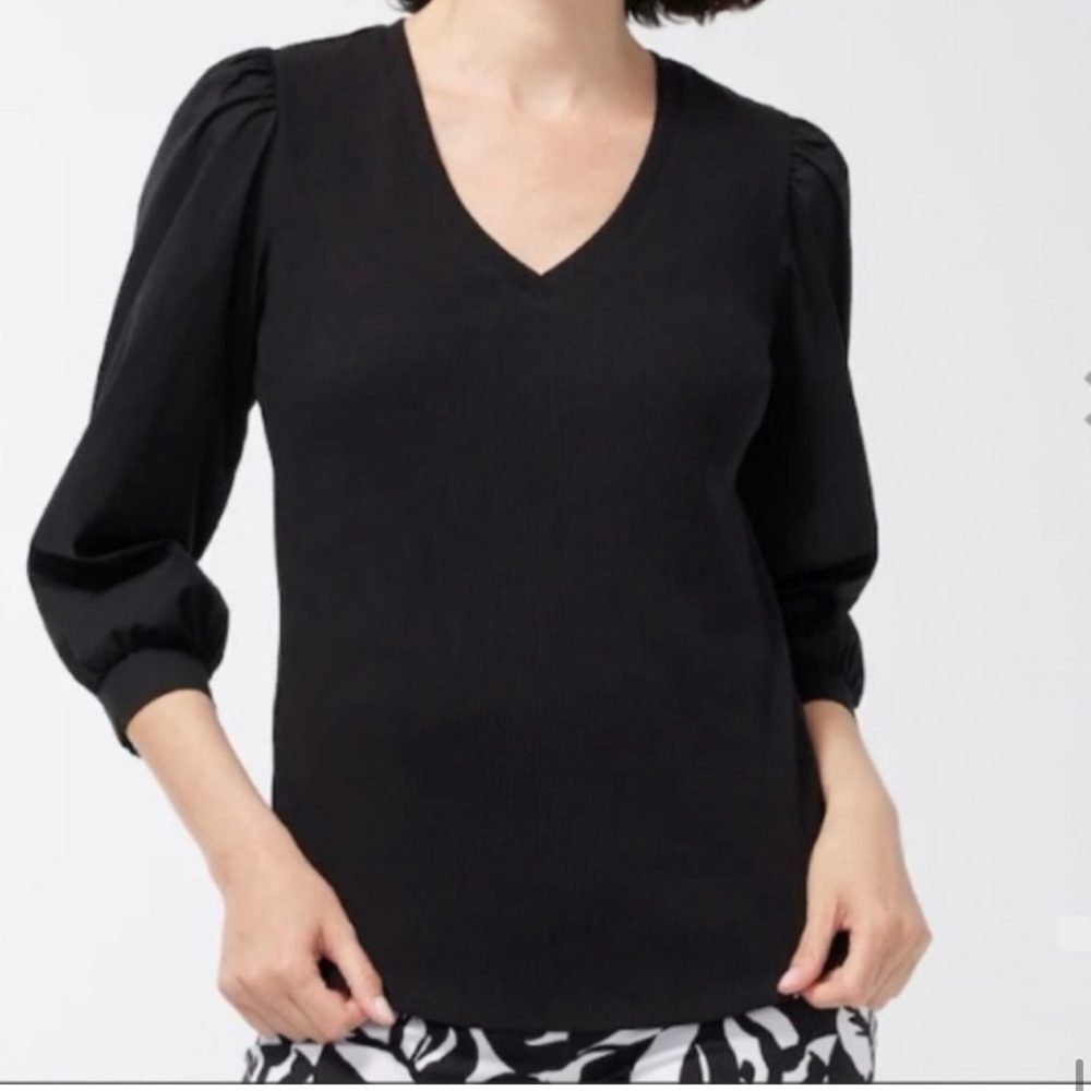 Chico's Black Ribbed Knit V Neck Blouse Small - Picture 9 of 9